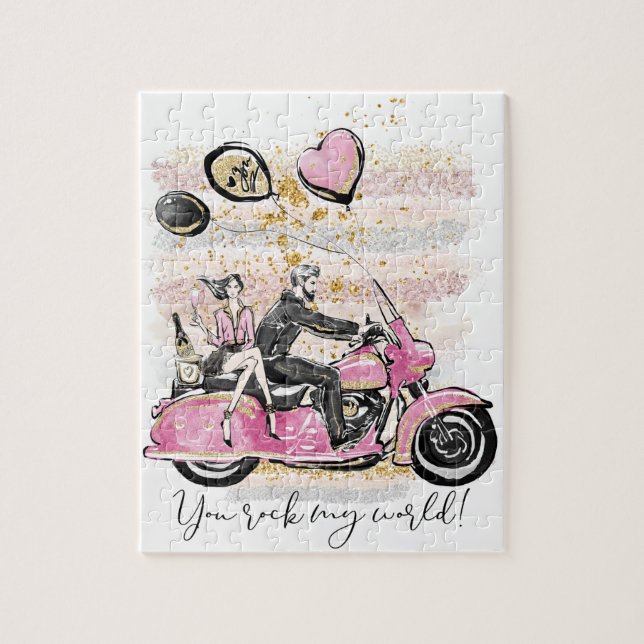 You Rock My World | Couple Motorcycle Sublimation Jigsaw Puzzle (Vertical)