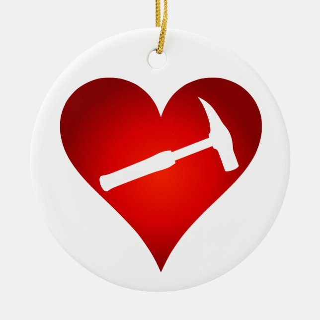 You Rock My World: Rock Hammer Heart Ceramic Tree Decoration (Front)