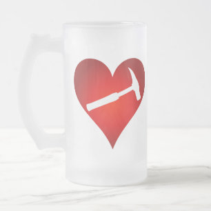 You Rock My World: Rock Hammer Heart Frosted Glass Beer Mug