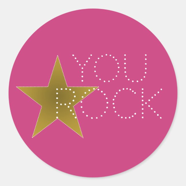 You Rock Star Birthday Party Stickers Pink Gold (Front)