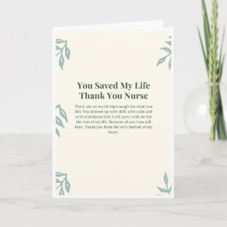 You Saved My Life Thank You Nurse Card