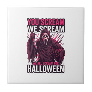 You Scream We Halloween Ghostface Bloody Knife Ceramic Tile
