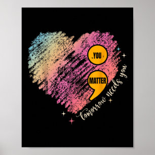 You Semicolon Heart Retro Mental Health Awareness Poster