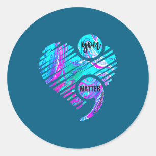 You Semicolon Heart Wear Teal & Purple Mental Classic Round Sticker