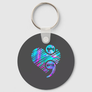 You Semicolon Heart Wear Teal &amp; Purple Mental  Key Ring