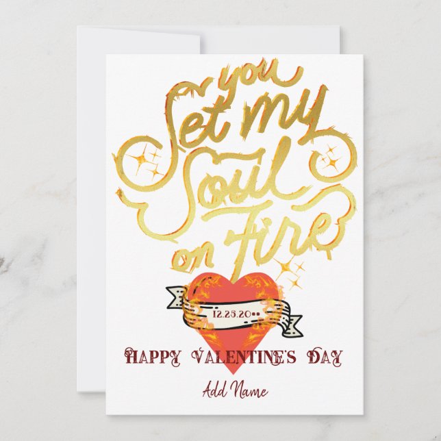 You Set My Soul On Fire Gold Gothic Heart Valentin Holiday Card (Front)