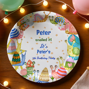 You snailed it! watercolor snail birthday paper plate