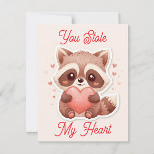 You Stole My Heart Racoon Valentine Card