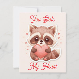 You Stole My Heart Racoon Valentine Card