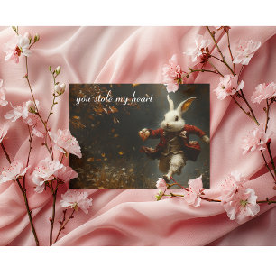 You stole my heart, the heart thief bunny postcard