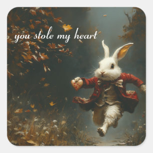 You stole my heart, the heart thief bunny square sticker
