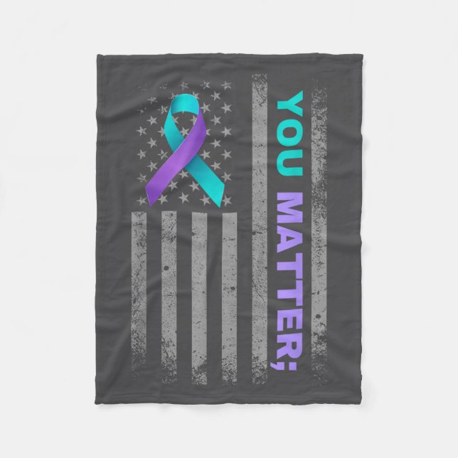 You Suicide Prevention Awareness American Flag Rib Fleece Blanket (Front)