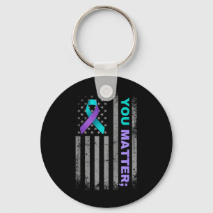 You Suicide Prevention Awareness American Flag Rib Key Ring
