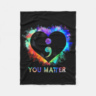 You Suicide Prevention Awareness Semicolon Heart Fleece Blanket