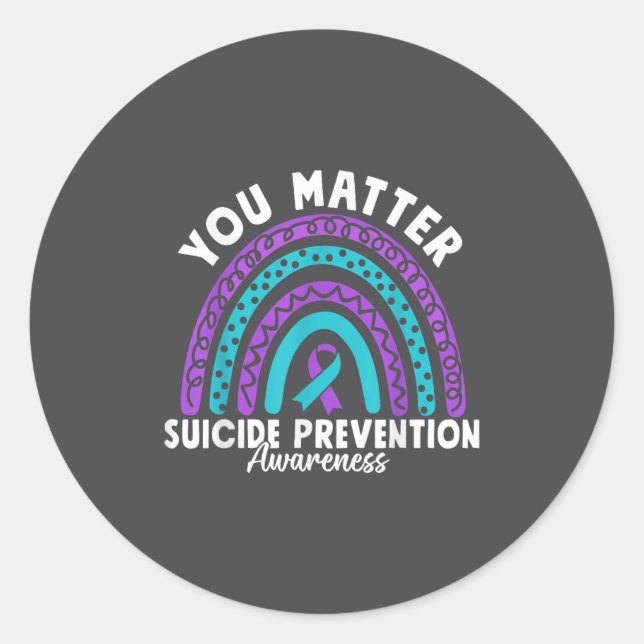 You Suicide Prevention Awareness Teal &amp; Purple Classic Round Sticker (Front)