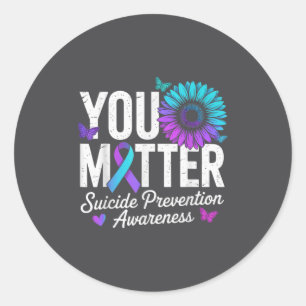 You Suicide Prevention Awareness Teal &amp; Purple Classic Round Sticker