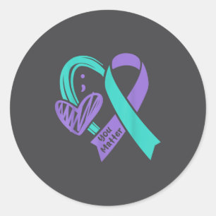 You Suicide Prevention Awareness Teal Purple Heart Classic Round Sticker