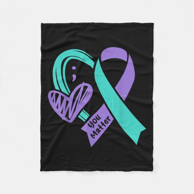 You Suicide Prevention Awareness Teal Purple Heart Fleece Blanket (Front)