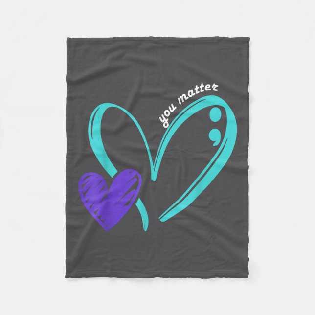 You Suicide Prevention Awareness Teal Purple Heart Fleece Blanket (Front)