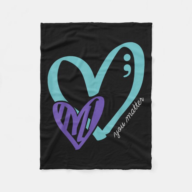 You Suicide Prevention Awareness Teal Purple Heart Fleece Blanket (Front)