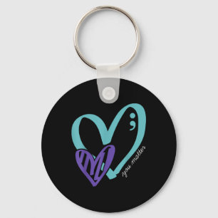 You Suicide Prevention Awareness Teal Purple Heart Key Ring
