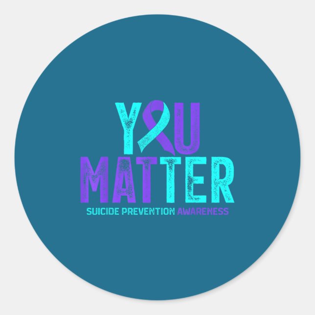 You - Suicide Prevention Teal Purple Awareness Rib Classic Round Sticker (Front)