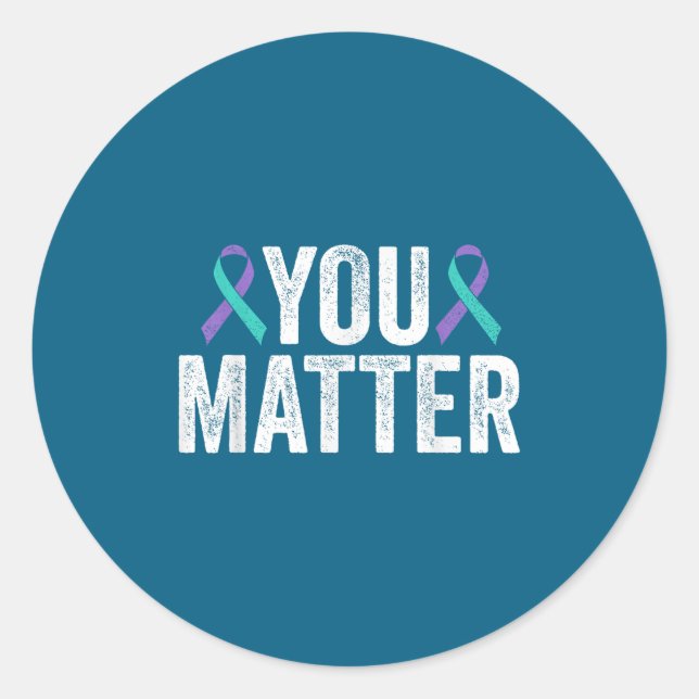 You - Suicide Prevention Teal Purple Awareness Rib Classic Round Sticker (Front)
