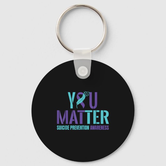 You - Suicide Prevention Teal Purple Awareness Rib Key Ring (Front)