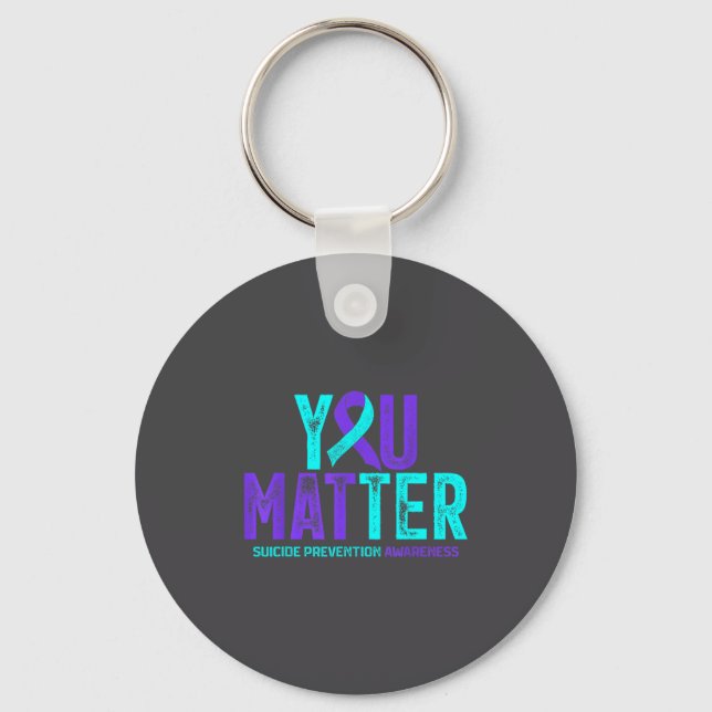 You - Suicide Prevention Teal Purple Awareness Rib Key Ring (Front)