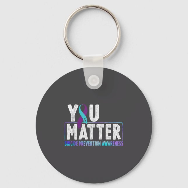 You - Suicide Prevention Teal Purple Awareness Rib Key Ring (Front)