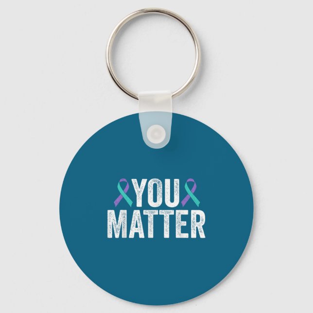 You - Suicide Prevention Teal Purple Awareness Rib Key Ring (Front)