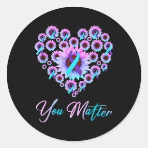 You Suicide Prevention Teal Purple Awareness Ribbo Classic Round Sticker