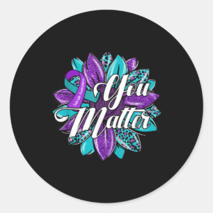 You Sunflower Purple Teal Ribbon Suicide Awareness Classic Round Sticker