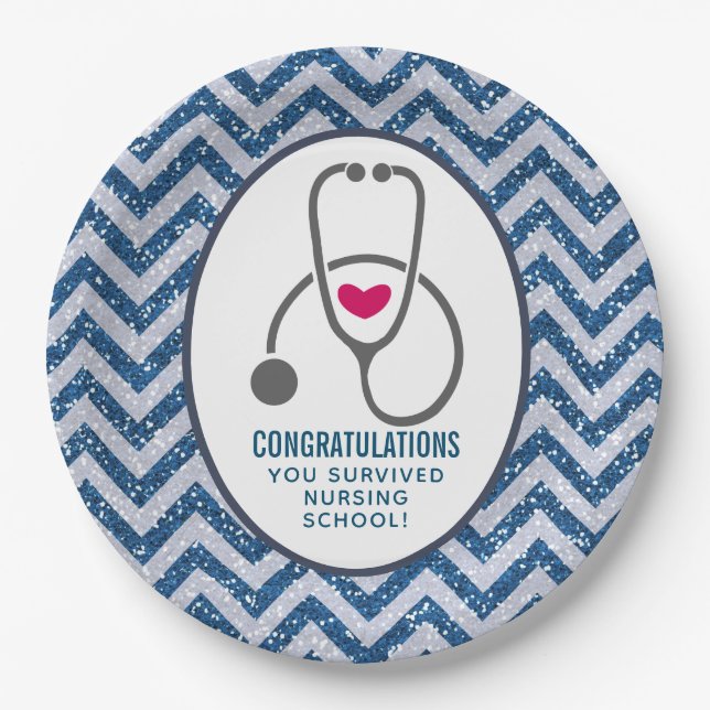 You Survived Nursing School Stethescope Paper Plate (Front)