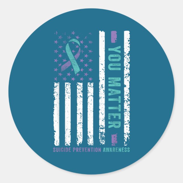 You Teal &amp; Purple Ribbon Suicide Prevention Aw Classic Round Sticker (Front)
