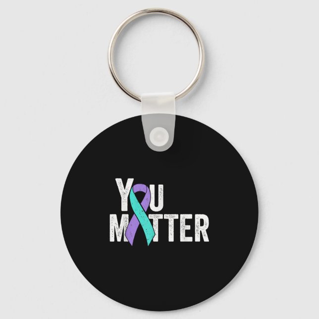 You Teal Purple Ribbon Suicide Prevention Awarenes Key Ring (Front)