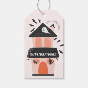 You’ve Been Booed pink and orange haunted house  Gift Tags