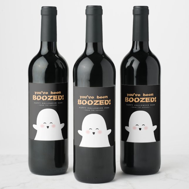 You’ve Been Boozed Halloween Cute Ghost Wine Label (Bottles)