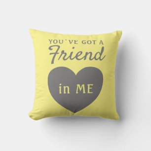 You`ve got a Friend Yellow Grey Heart Friendship Cushion