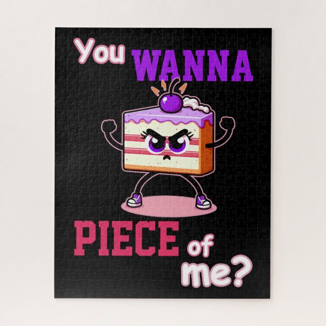 You wanna piece of me. Angry cake funny cartoon Jigsaw Puzzle (Vertical)