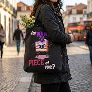 You Wanna Piece of Me Funny Angry Cake Cartoon Tote Bag