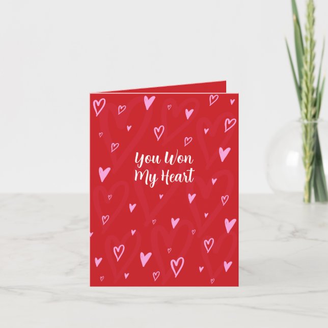 You won my heart - Cute Pink hearts Valentines day Holiday Card (Front)