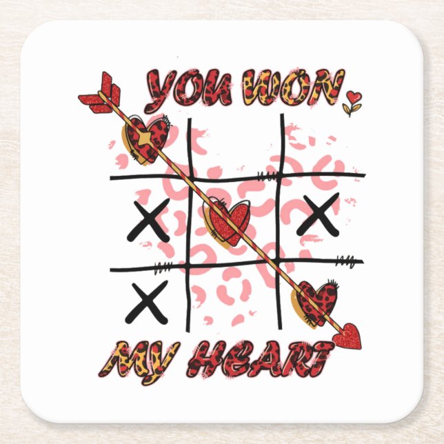 You Won My Heart | Valentines Day Square Paper Coaster (Front)