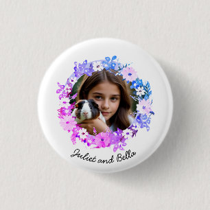 You & Your Pet Photo Pretty Floral Personalised 3 Cm Round Badge
