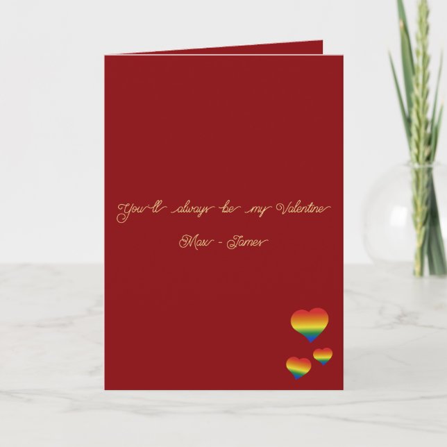 You'll Always Be My Valentine LGBT Hearts Flag Holiday Card (Front)