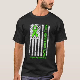 You'Ll Never Fight Alone Us Flag Ribbon Scoliosis  T-Shirt