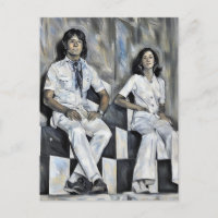 Young 1970s Woman and Man posing Fashion art