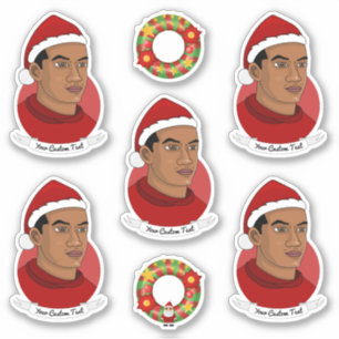 Young African American man with Santa hat cartoon