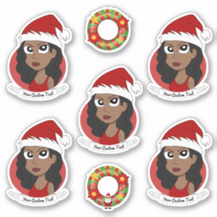 Young African American woman Christmas cartoon