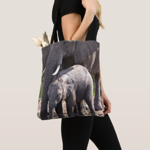 Young African Elephant With Baby Tote Bag